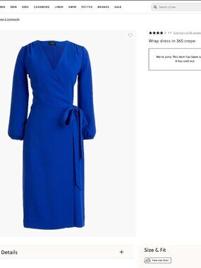 J. CREW Wrap Dress Tie Waist Crepe H6294 Royal Blue Dress Size 8 Tall